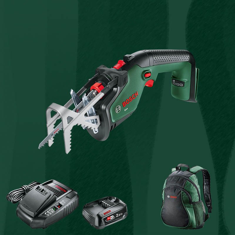 BOSCH DIYmix (Ev & Bahçe Kullanımı) KEO 18 Volt 2,5 Ah. Tek Akülü Bahçe Testeresi (Sırt Çantası İçerisinde)