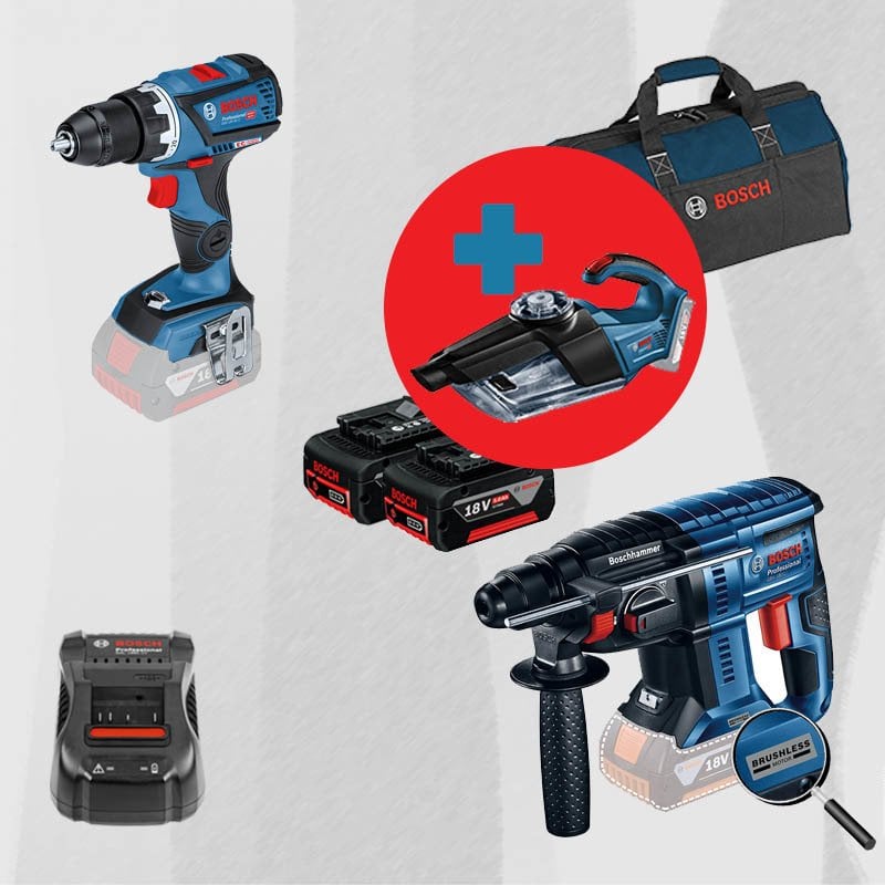 BOSCH GAS 18 V-1 Hediyeli ProMix BOSCH GSR 18 V-60 C 18 Volt Akülü Delme Vidalama (Kömürsüz) + BOSCH GBH 180-LI (Kömürsüz Motor -  2 Joule - Yeni Nesil) 18 Volt Akülü Kırıcı Delici