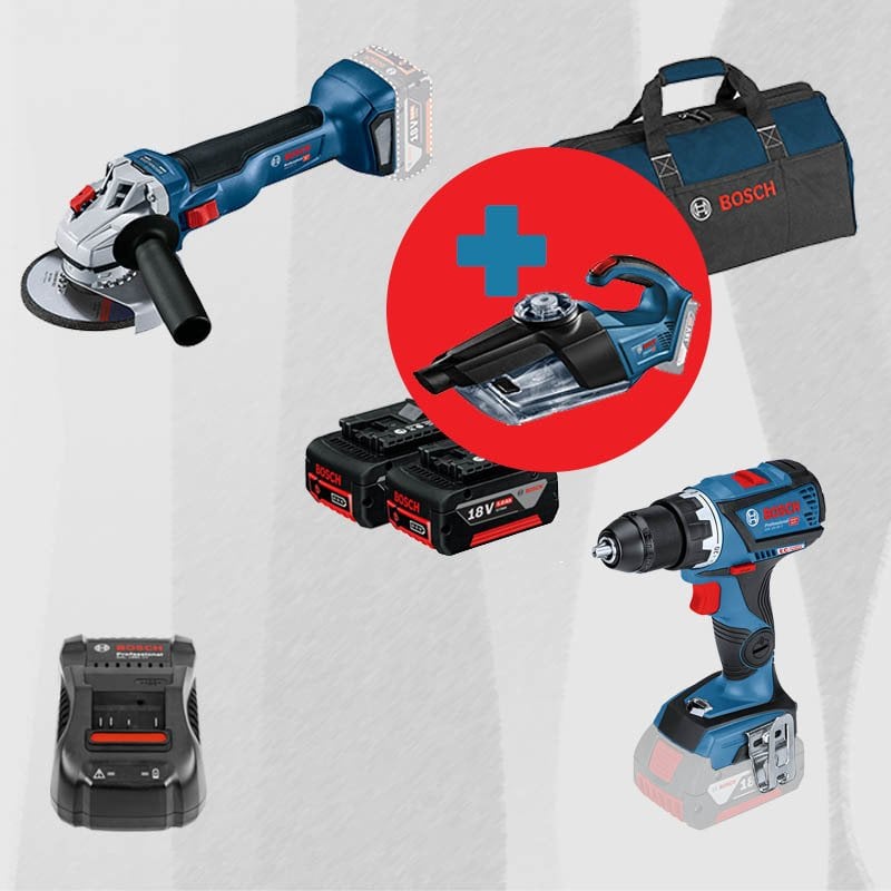 BOSCH GAS 18 V-1 Hediyeli ProMix BOSCH GSR 18 V-60 C 18 Volt Akülü Delme Vidalama (Kömürsüz) + BOSCH GWS 18 V-10 18 Volt Akülü 125 mm. Avuç Taşlama (1000 W Eşdeğerinde) (Kömürsüz)