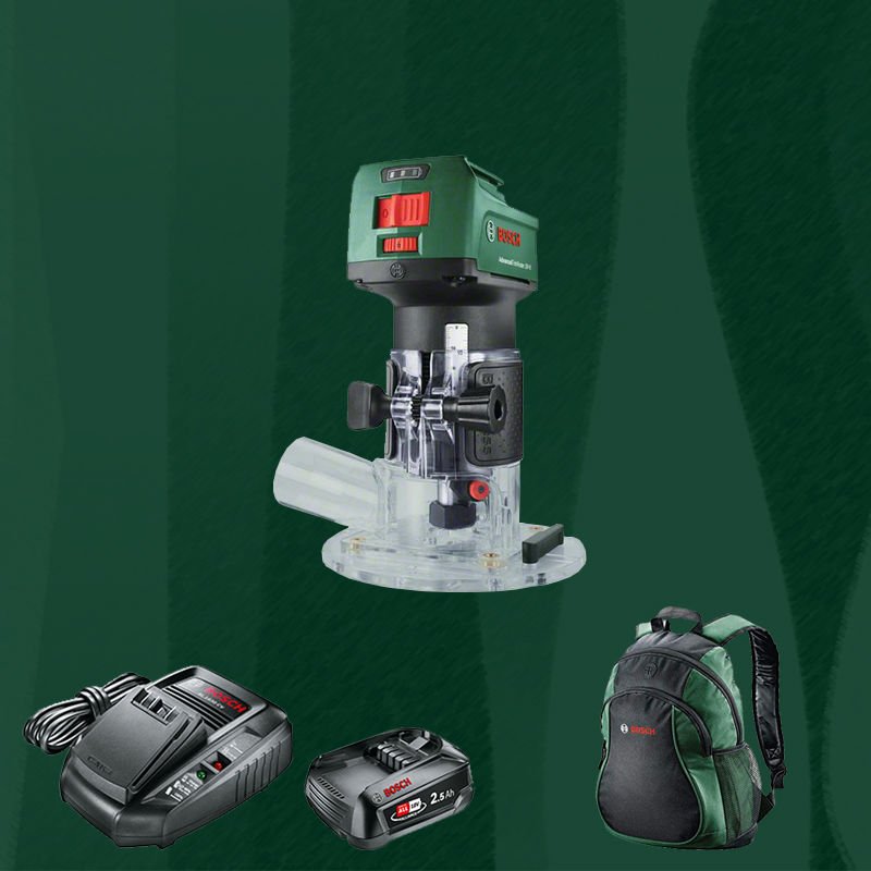 BOSCH DIYmix (Ev & Bahçe Kullanımı) Advanced Trim Router 18 V-8 18 Volt 2,5 Ah. Tek Akülü Freze (Sırt Çantası Içerisinde)