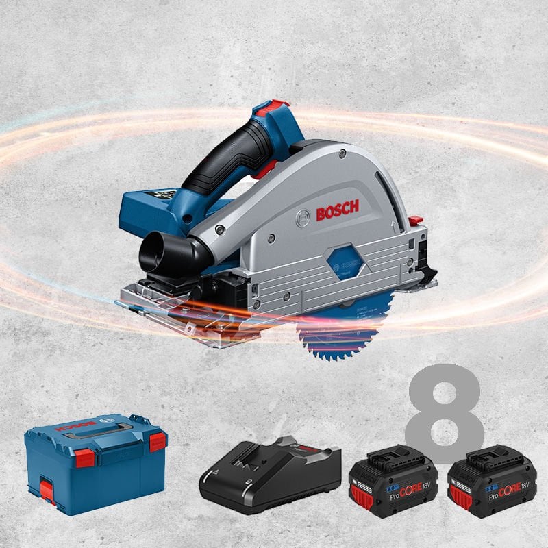 BOSCH GKT 18 V-52 GC Profesyonel BITURBO 18 Volt ProCORE Kömürsüz Motor 8,0 Ah Çift Akülü Daldırmalı Testere (L-BOXX İçerisinde)
