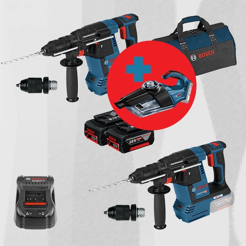 BOSCH GAS 18 V-1 Hediyeli ProMix BOSCH GBH 18 V-26 F 18 Volt Akülü Kırıcı Delici (Kömürsüz) + BOSCH GBH 18 V-26 F 18 Volt Akülü Kırıcı Delici (Kömürsüz)