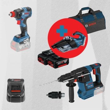 BOSCH GAS 18 V-1 Hediyeli ProMix BOSCH GDX 18 V-200 C 18 Volt Akülü Darbeli Somun Sıkma (Kömürsüz) + BOSCH GBH 18 V-26 F 18 Volt Akülü Kırıcı Delici (Kömürsüz)