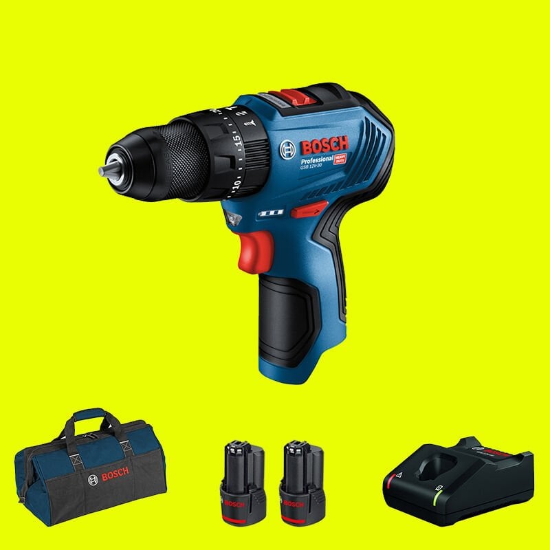 BOSCH GSB 12V-30 Profesyonel 12 Volt 3 Ah Çift Akülü Darbeli Vidalama (Metal Mandren)(Kömürsüz Motor)(Bez Çanta)