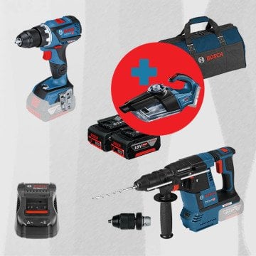 BOSCH GAS 18 V-1 Hediyeli ProMix BOSCH GSR 18 V-60 C 18 Volt Akülü Delme Vidalama (Kömürsüz) + BOSCH GBH 18 V-26 F 18 Volt Akülü Kırıcı Delici (Kömürsüz)