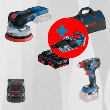 BOSCH GAS 18 V-1 Hediyeli ProMix BOSCH GEX 18 V-125 18 Volt Akülü Eksantrik Zımpara (Kömürsüz Motor) + BOSCH GDX 18 V-200 C 18 Volt Akülü Darbeli Somun Sıkma (Kömürsüz)