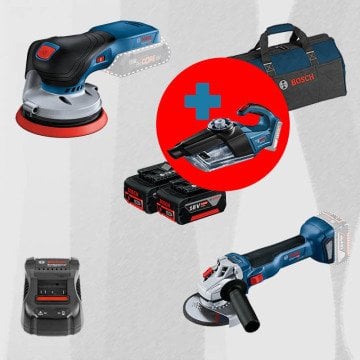 BOSCH GAS 18 V-1 Hediyeli ProMix BOSCH GEX 18 V-125 18 Volt Akülü Eksantrik Zımpara (Kömürsüz Motor) + BOSCH GWS 18 V-10 18 Volt Akülü 125 mm. Avuç Taşlama (1000 W Eşdeğerinde) (Kömürsüz)