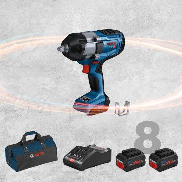 BOSCH GDS 18 V-1000 Profesyonel 1/2 Kare Girişli BITURBO Kömürsüz Motor 18 Volt ProCORE 8,0 Ah Çift Akülü Somun Sıkma (Bez Çanta İçerisinde)