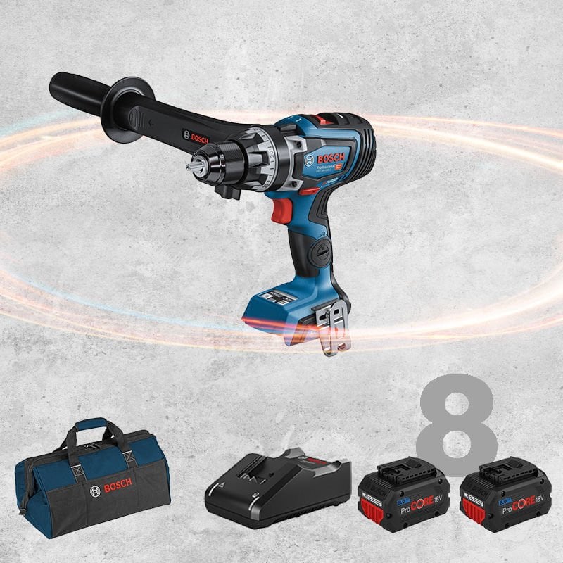 BOSCH GSR 18 V-150 C Profesyonel BITURBO 18 Volt ProCORE Kömürsüz Motor 8,0 Ah Çift Akülü Delme Vidalama (Bez Çanta İçerisinde)