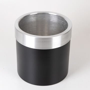 Silindir Alüminyum Saksı Çemberli Siyah-Gümüş ( Ebat 25X25 Cm.)