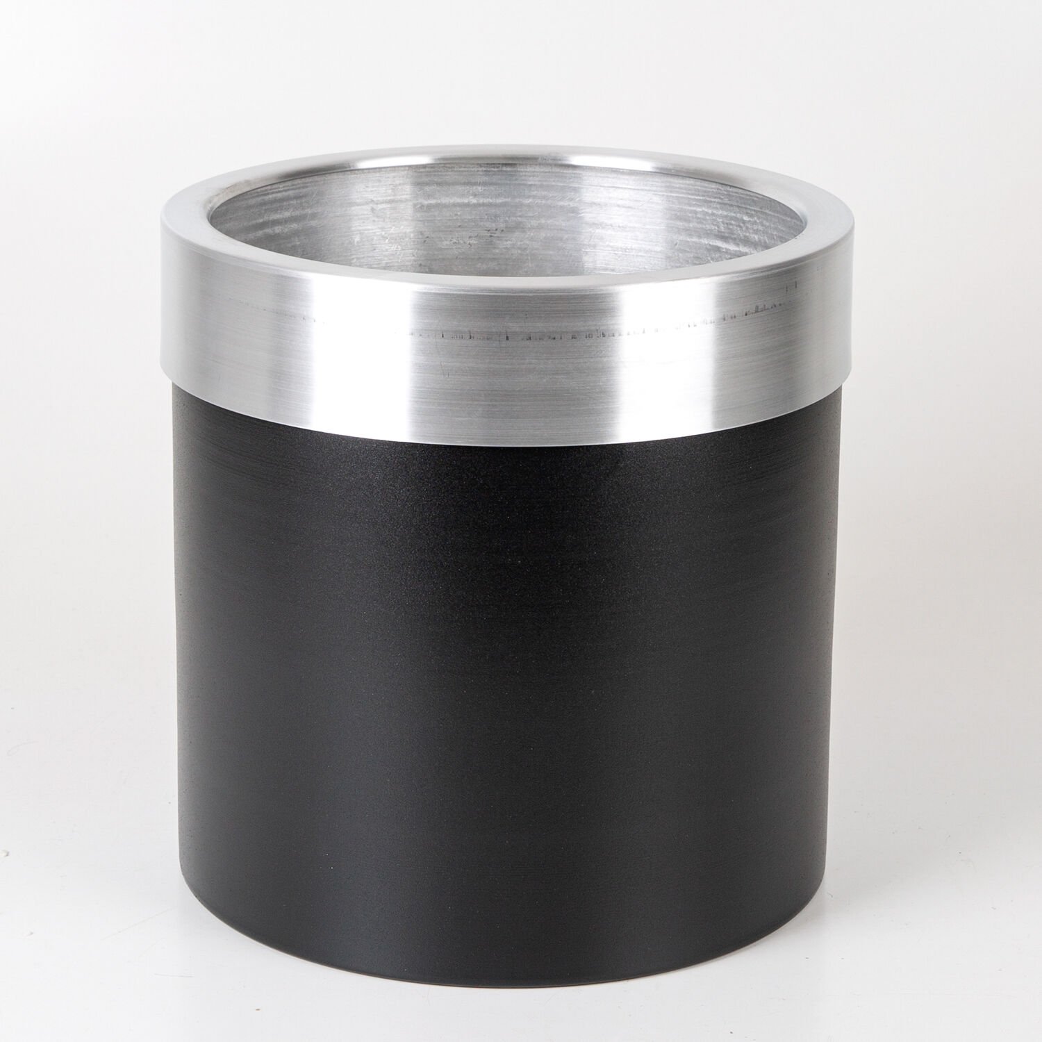 Silindir Alüminyum Saksı Çemberli Siyah-Gümüş ( Ebat 35X35 Cm.)