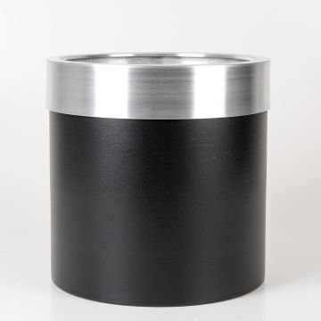 Silindir Alüminyum Saksı Çemberli Siyah-Gümüş ( Ebat 35X35 Cm.)