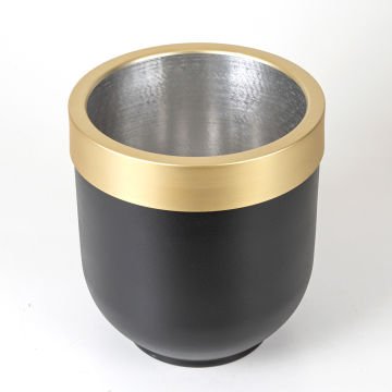 Alüminyum Çemberli Davul Saksı Siyah-Gold ( Ebat 30X35 Cm.)
