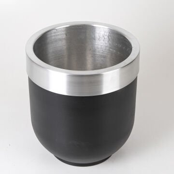 Alüminyum Çemberli Davul Saksı Siyah-Gümüş ( Ebat 30X35 Cm.)