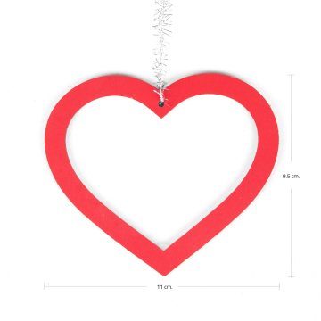 Askılı Ahşap 6'lı Kırmızı Ortası Boş Kalp 11x9,5 Cm