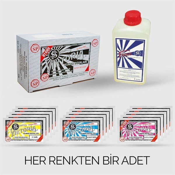 Viktoria Toz Kumaş Boyası Süper Paket + Fiske Kumaş Boyası Sabitleyicisi
