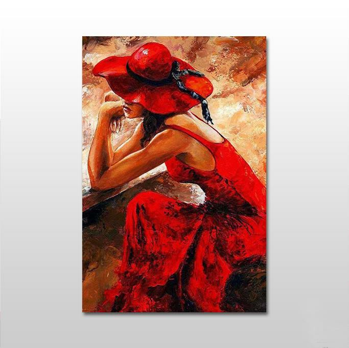 Kırmızı Elbiseli Kadın Kanvas Tablo