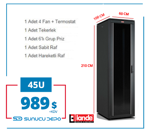 45U 600x1000x2187mm Lande DYNAmic Dikili Tip Rack Server Kabinet (PDDM4561)