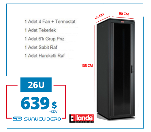 26U 600x800x1342mm Lande DYNAmic Dikili Tip Rack Server Kabinet (PDDM2668)