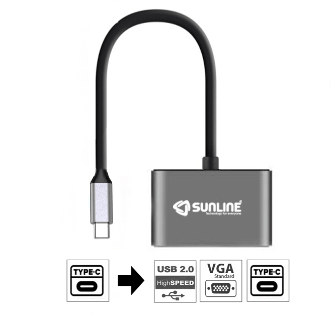 Sunline 170681 Type-C USB 2.0/VGA/Type-C Dönüştürücü