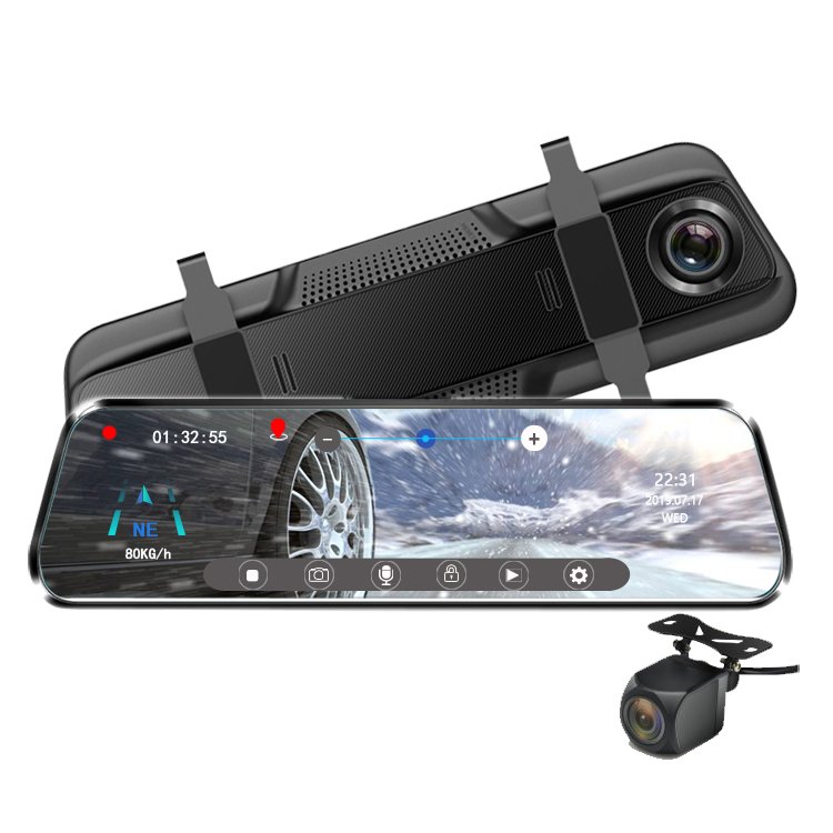 GO 900F Dokumatik Ekran 10 inç HD Ayna Kamera + Geri Görüş Kamera Seti