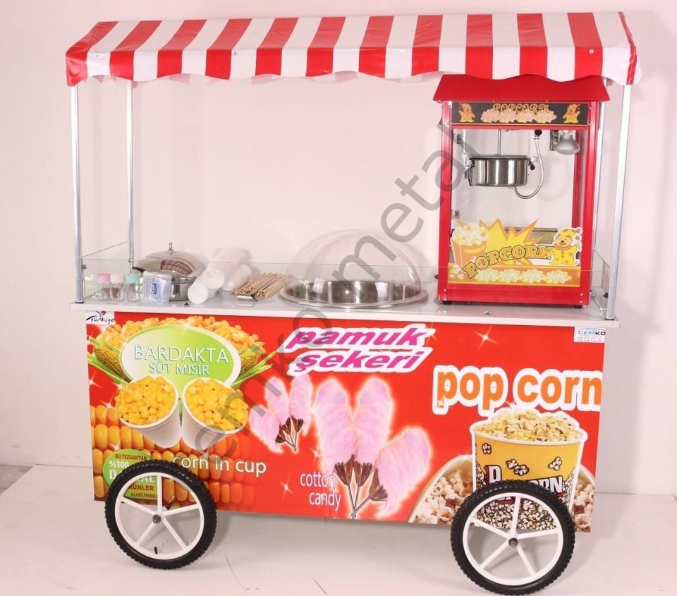 Seyyar Popcorn Pamuk Şeker ve Bardakta Mısır Arabası (Model Marmaris)