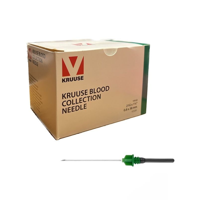 Kruuse Kan Alma İğnesi. 0.8x38 mm (21G x 1½) Yeşil (100 Adet)