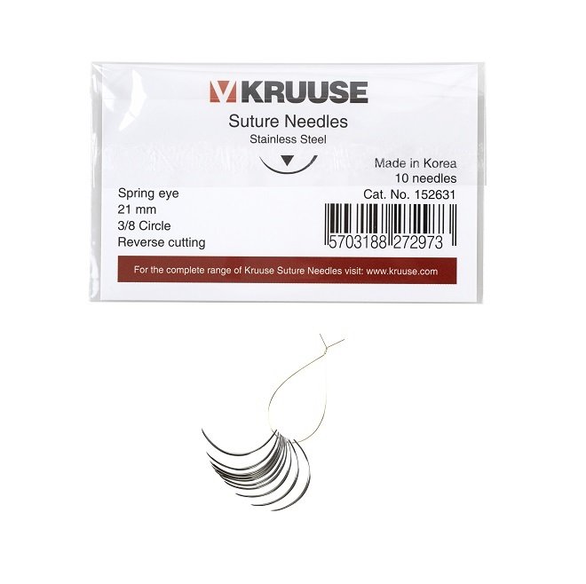 Kruuse-Vet Sütür İğnesi. Spring Eye. 3/8. Keskin. 21 mm. 10/pk