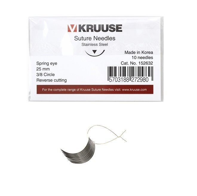 Kruuse-Vet Sütür İğnesi. Spring Eye. 3/8. Keskin. 25 mm. 10/pk