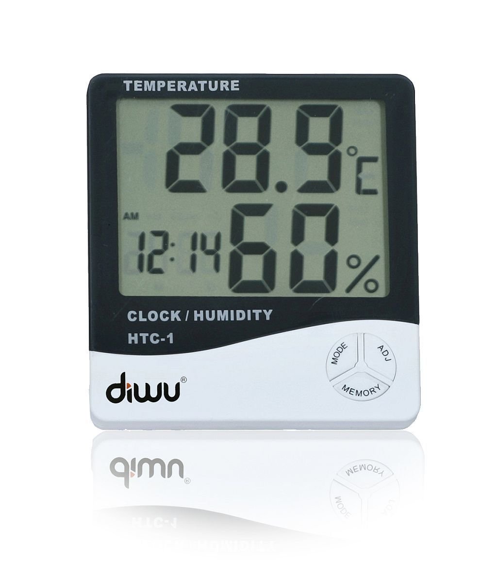 Diwu Termometre-Higrometre. Dijital. Saatli. HTC-1 (Nem ve Sıcaklık Ölçer)