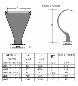 304 Krom Maksi Kuğu Model Su Perdesi 500x1000mm