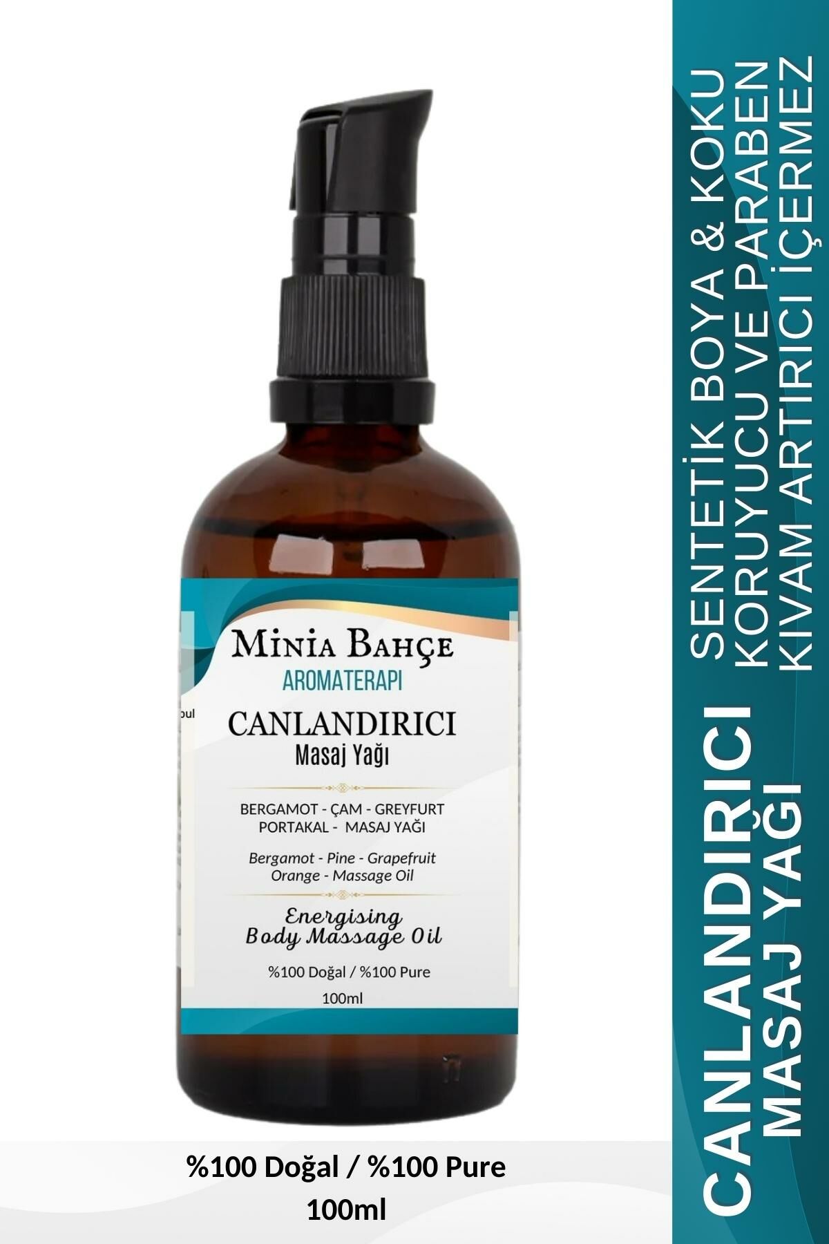 Canlandırıcı Masaj Yağı, Bergamot-Çam-Greyfurt-Portakal-%100 Saf,100ml