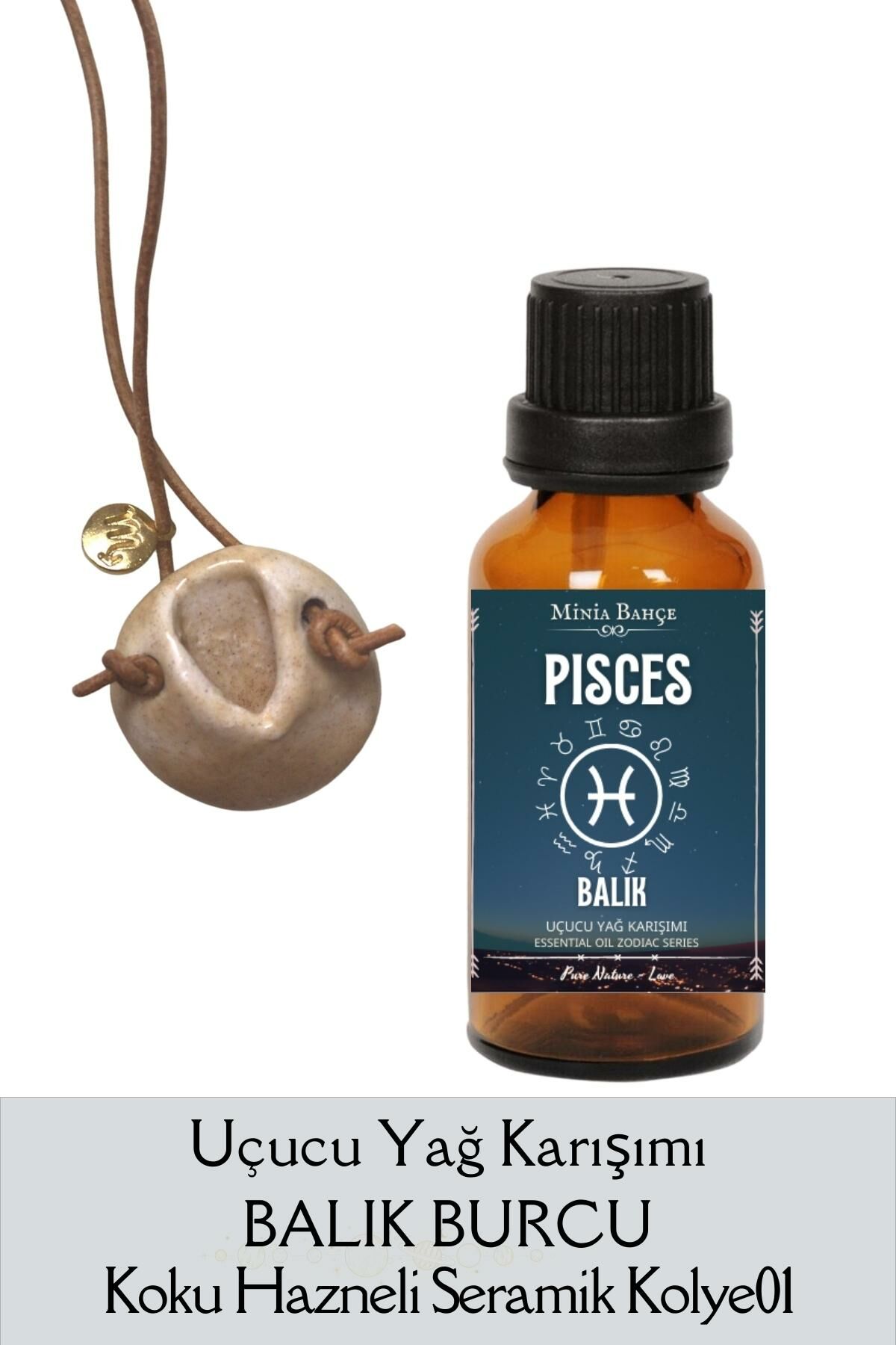 Balık Burcu - Pisces, Uçucu Yağ Karışımı, 10ml & Koku Hazneli Kolye01