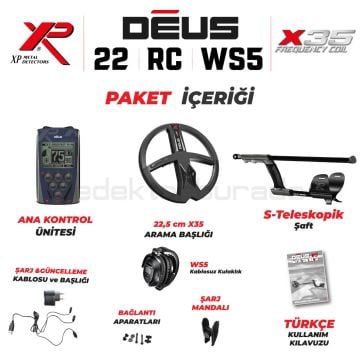 Deus Dedektör - 22,5cm X35 Başlık, WS5 Kulaklık, Ana Kontrol Ünitesi