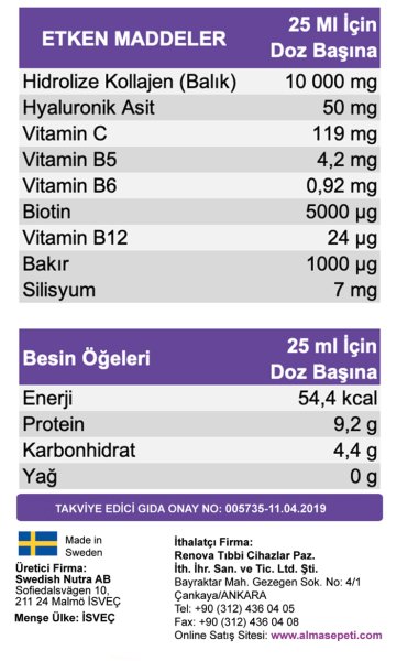 Collagen Pure Peptide 10 000 mg (Balık) – Tip I & Tip III-  Sıvı Form - 500 ml