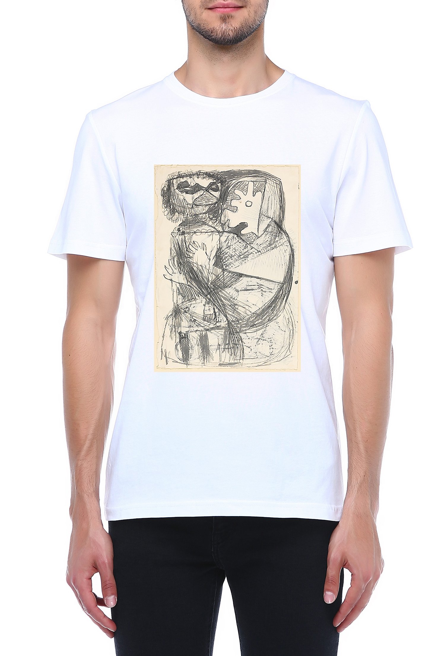 Paul Klee Baskılı Bisiklet Yaka Baskılı Tişört