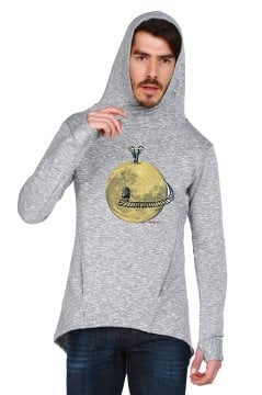 Limited Edition - Gri Kapşonlu Tasarım Baskılı Özel Koleksiyon Sweatshirt