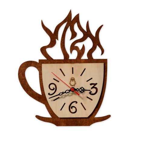 Dekoratif Ahşap Duvar Saati Kahve Fincanı Tasarım Cafe Dekor