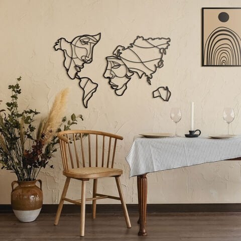 Dünya Haritası Yüzler Tasarım Duvar Dekor