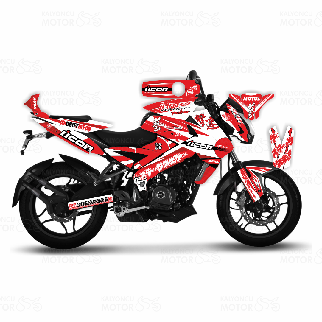 Bajaj Pulsar NS200 Japan Drift Design Kırmızı Beyaz