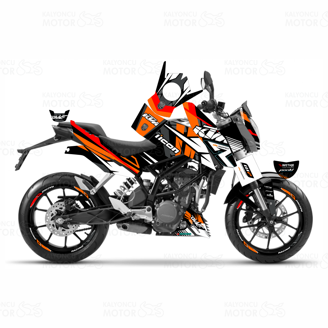 KTM Duke 125 Race Colors Design Sticker Set Turuncu-Kırmızı