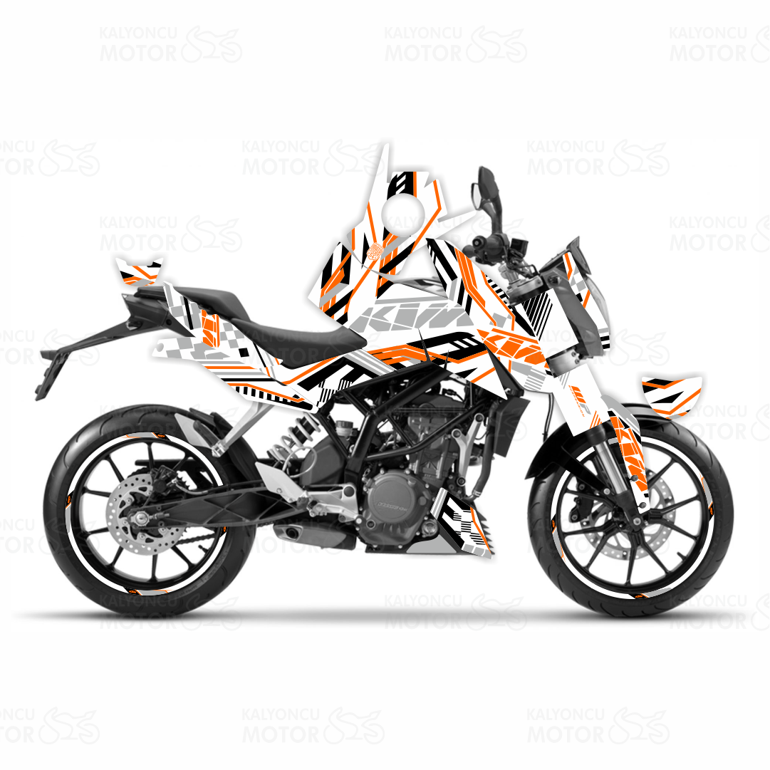 KTM Duke 125 Xtreme Lines Design Sticker Set Beyaz-Siyah-Turuncu