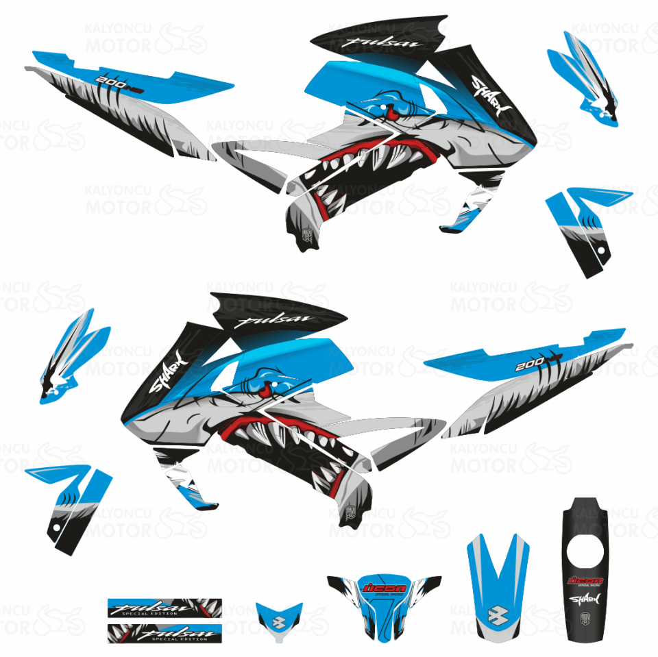 Bajaj Pulsar NS200 Shark Design Mavi Sticker Set