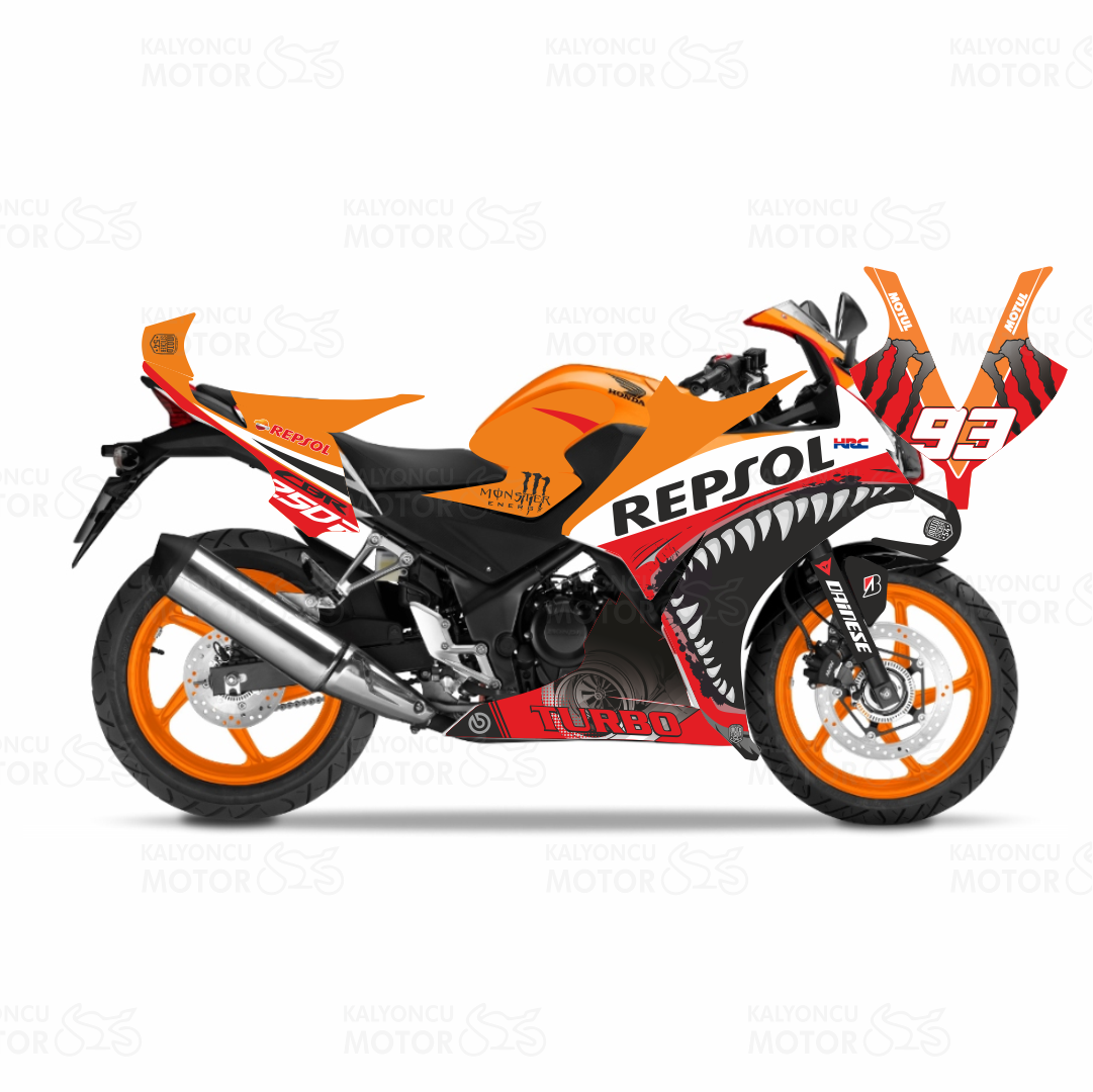 Honda CBR 250 R Sticker Set Kırmızı Repsol Turbo Shark (2014-2016)