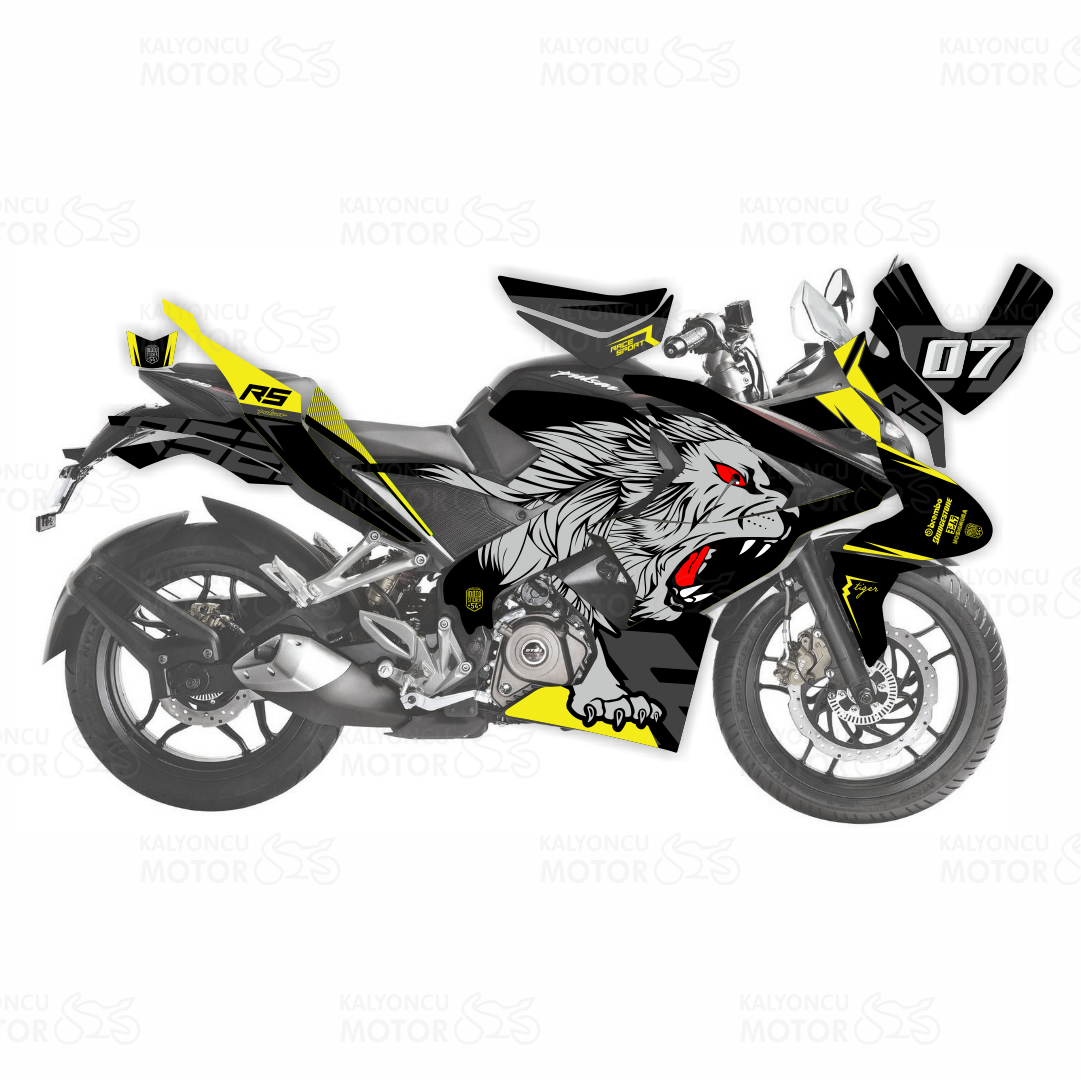 Bajaj Pulsar RS 200 Tiger Design Sticker Set Siyah Gri Sarı