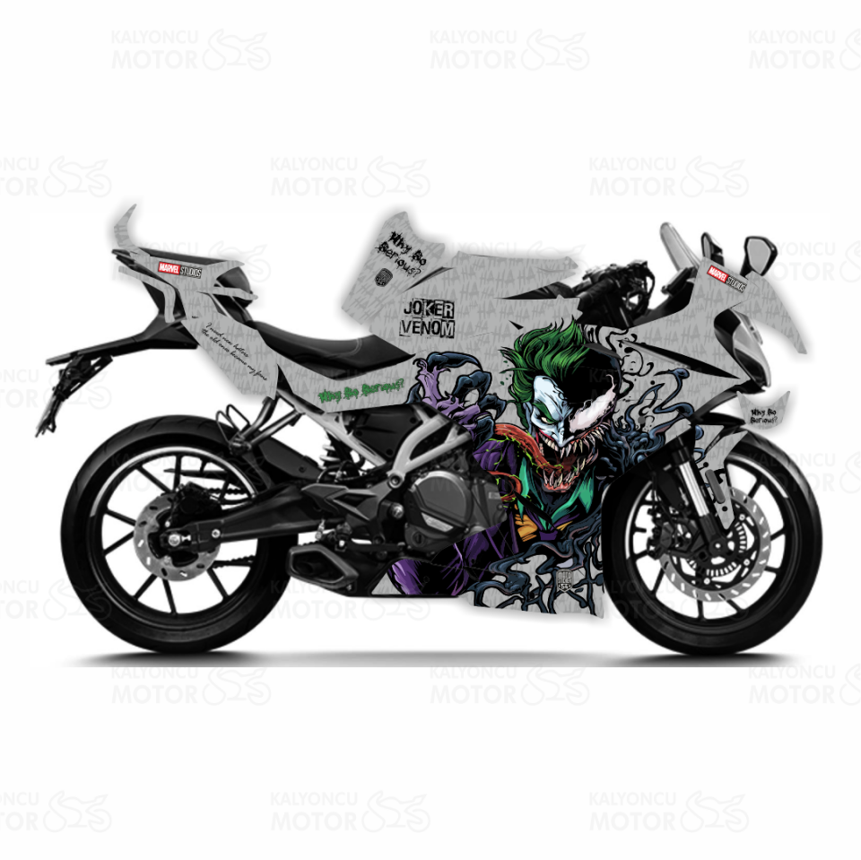 CF Moto 250 SR Joker & Venom Design Gri Sticker Set - Motor Kaplama