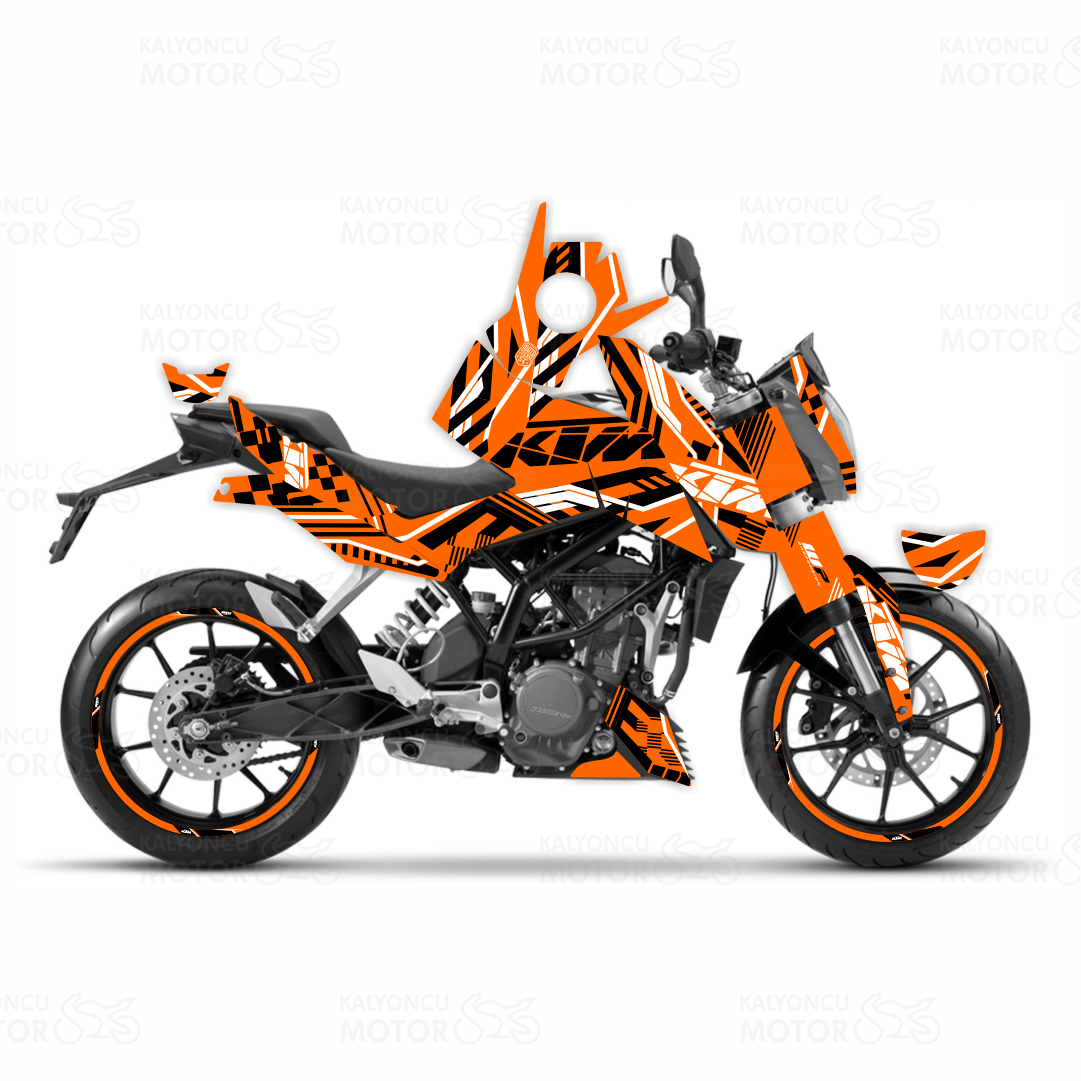 KTM Duke 125 Xtreme Lines Design Sticker Set Turuncu-Siyah-Beyaz (2011-2016)