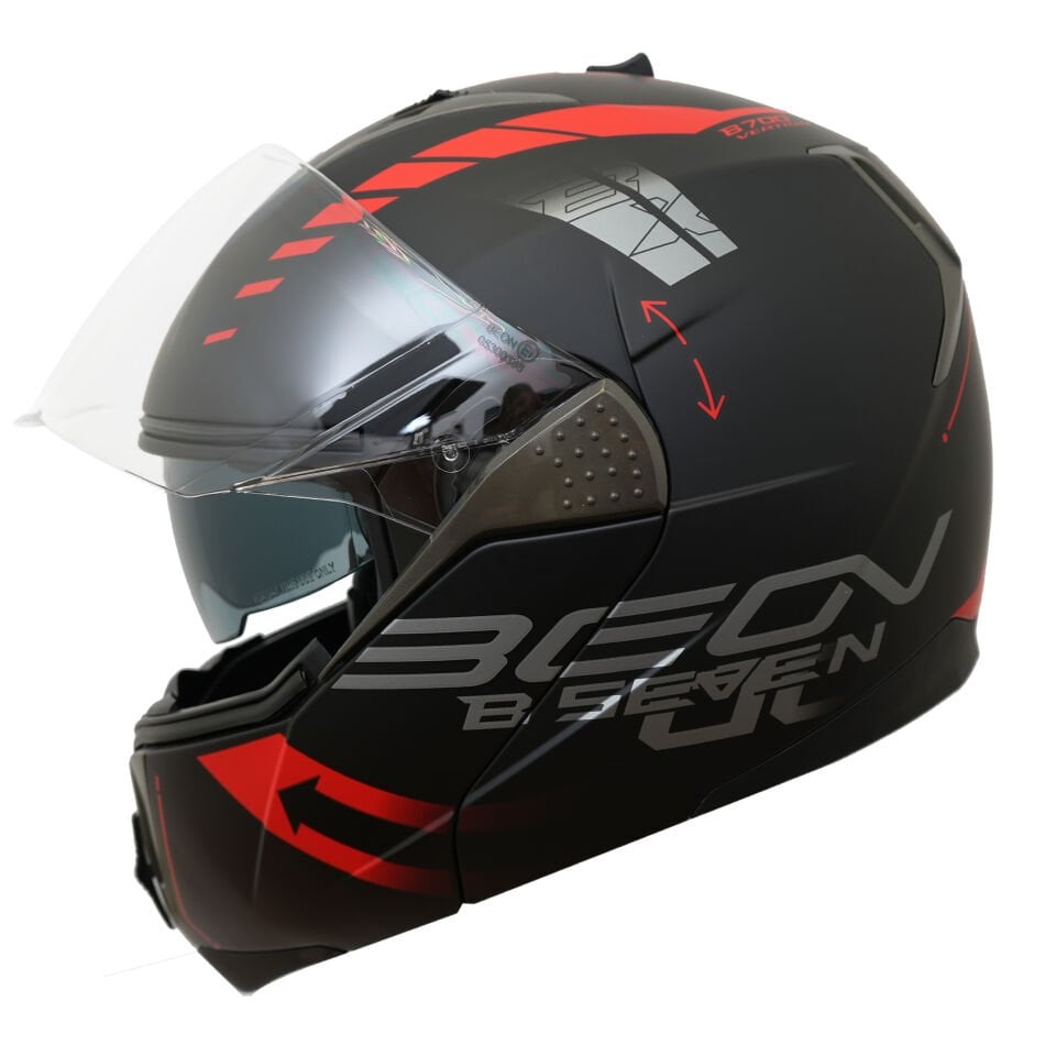 Beon B 700 Vertigo Çene Açılır Motosiklet Kaskı Siyah Kırmızı - XL
