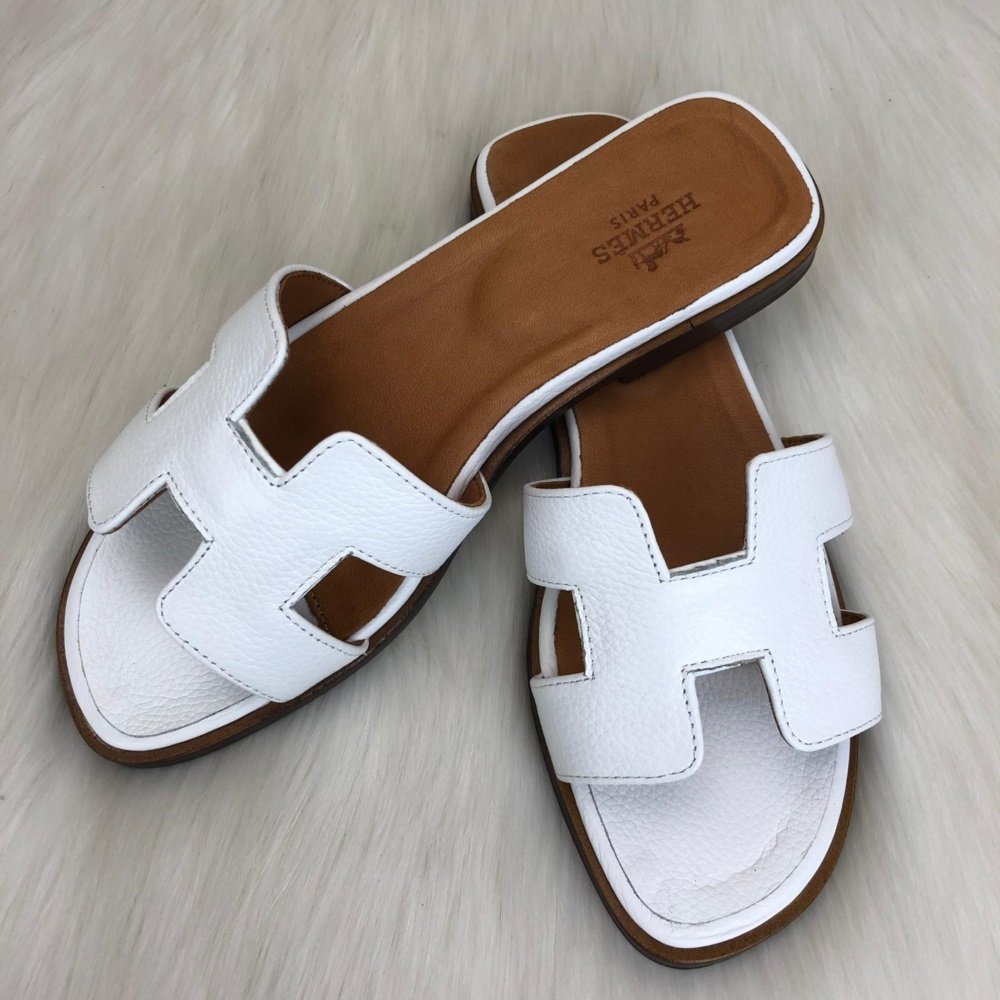 HERMES ORAN SANDALS %100 HAKİKİ DERİ BEYAZ