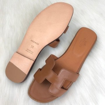 HERMES ORAN SANDALS %100 HAKİKİ DERİ TABA